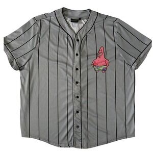 Spongebob Patrick Star Baseball Jersey Mens XL Gray Pinstripe Nickelodeon